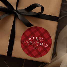 Pegatina Redonda Red Plaid Merry Christmas 