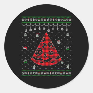 Pegatina Redonda Red Plaid Pizza Lover Navidades graciosos