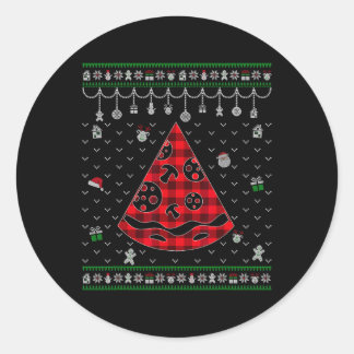 Pegatina Redonda Red Plaid Pizza Lover Navidades graciosos