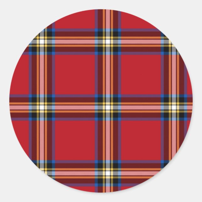 Pegatina Redonda Red Plaid, Royal Stewart Tartan (Anverso)