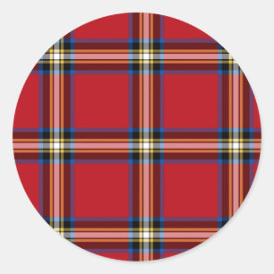 Pegatina Redonda Red Plaid, Royal Stewart Tartan