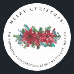 Pegatina Redonda Red Poinsettia Classic Merry Christmas<br><div class="desc">Red Poinsettia Classic Merry Christmas Address Classic Round Pegatina Red Poinsettia Classic Merry Christmas Address Classic Round Pegatina</div>