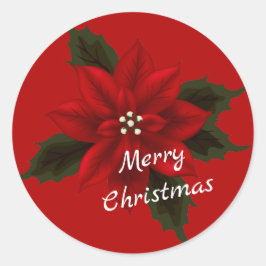Pegatina Redonda Red Poinsettia Navidad