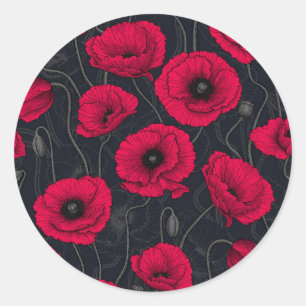 Pegatina Redonda Red Poppies
