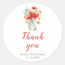 Red Poppies Mason Jar Cumpleaños