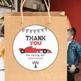 Pegatina Redonda Red Race Car Birthday Any Birthday Party 