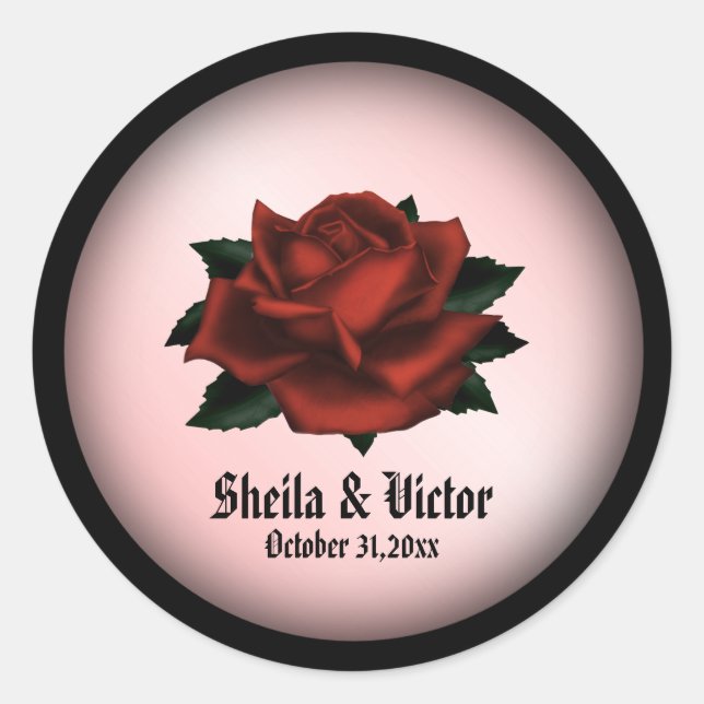 Pegatina Redonda Red Rose Gothic Boda Personal (Anverso)