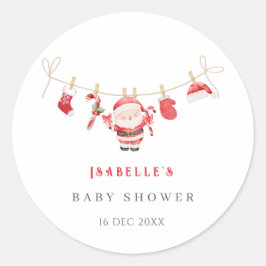 Pegatina Redonda Red Santa Baby Christmas Baby Shower Stickers