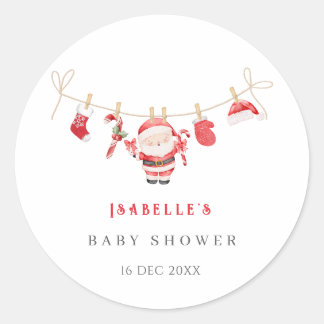 Pegatina Redonda Red Santa Baby Christmas Baby Shower Stickers