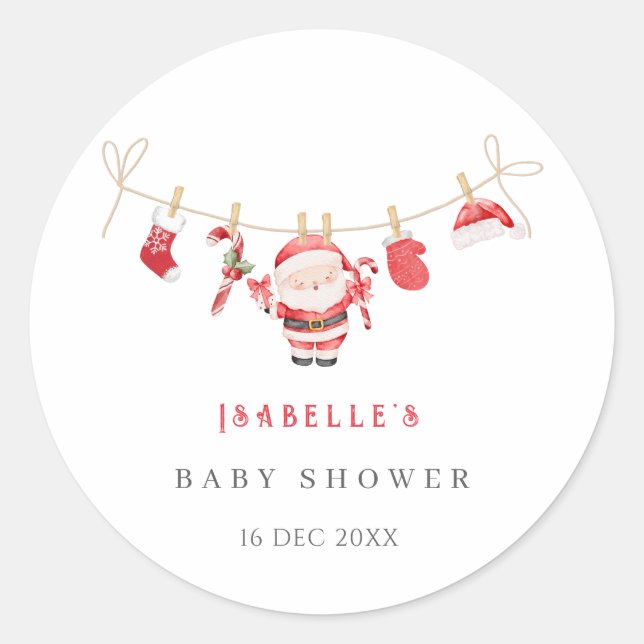 Pegatina Redonda Red Santa Baby Christmas Baby Shower Stickers (Anverso)