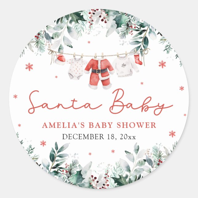 Pegatina Redonda Red Santa Baby Navidades Baby Clothes Baby Shower (Anverso)