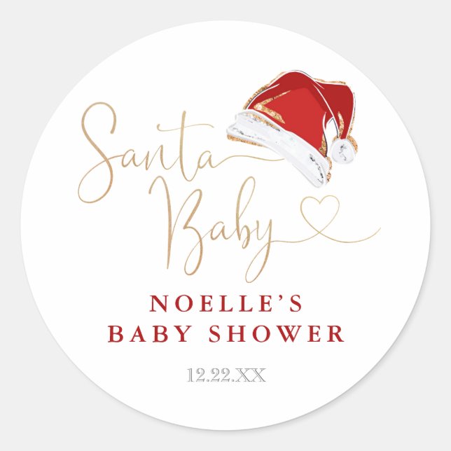 Pegatina Redonda Red Santa Hat Navidades Santa Baby Baby Shower (Anverso)