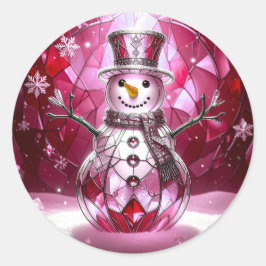 Pegatina Redonda Red Snowman Snowflakes Holiday Sticker