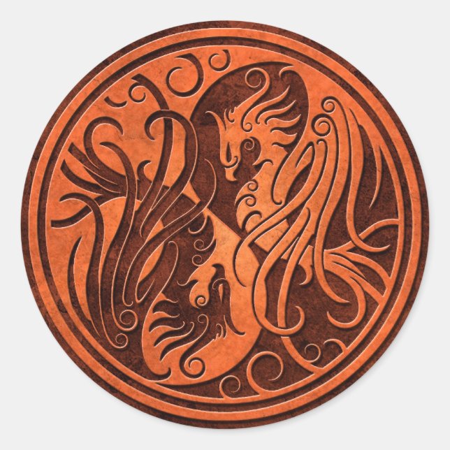 Pegatina Redonda Red Stone Yin Yang Phoenix (Anverso)