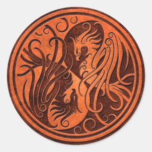 Pegatina Redonda Red Stone Yin Yang Phoenix