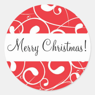 Pegatina Redonda Red Swirl, ¡Feliz Navidad!