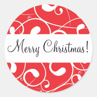 Pegatina Redonda Red Swirl, ¡Feliz Navidad!