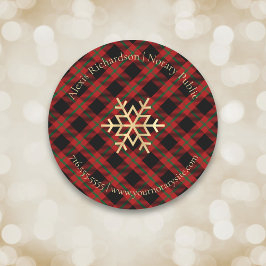 Pegatina Redonda Red Tartan Snowflake Notary Holiday Business