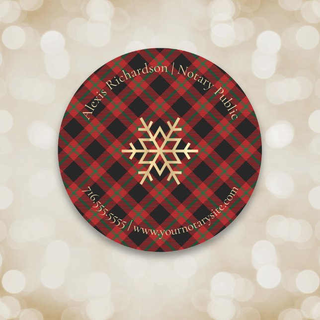 Pegatina Redonda Red Tartan Snowflake Notary Holiday Business (Subido por el creador)