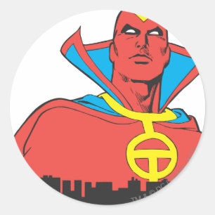 Pegatina Redonda Red Tornado Detrás De Cityscape