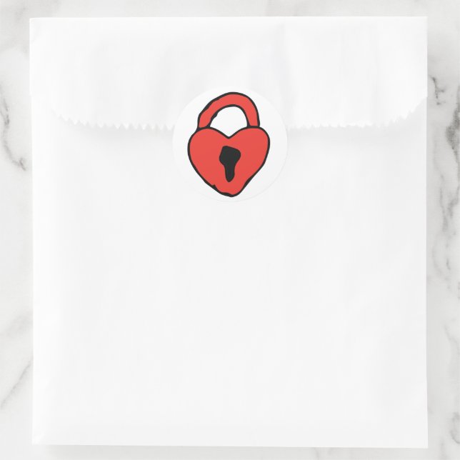 Pegatina Redonda Red Valentines Doodle Heart Lock Drawing Heart Art (Bolso)