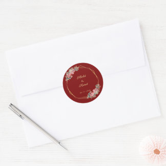 Pegatina Redonda Red wedding envelop seal favour stickers editable
