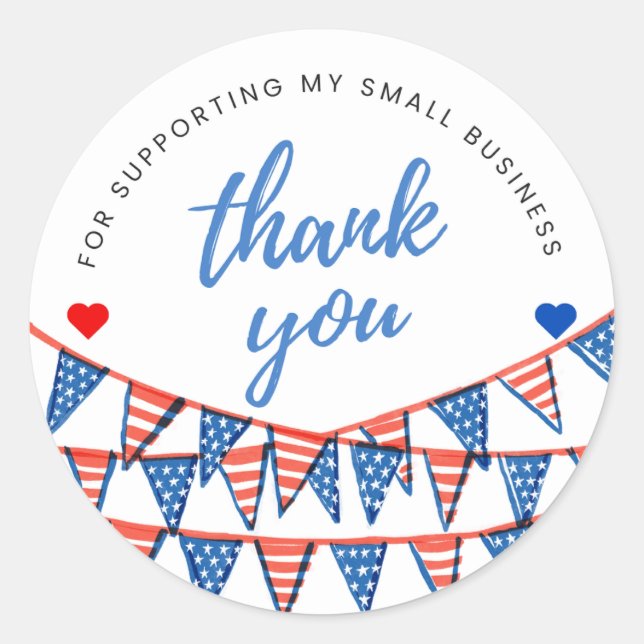 Pegatina Redonda Red, White, And Blue Flag Thank You Round Sticker (Anverso)