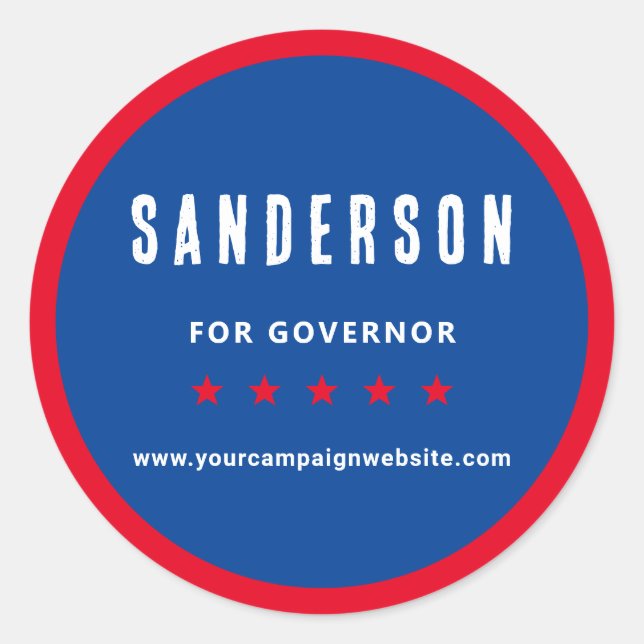 Pegatina Redonda Red White Blue Political Election Campaign Name (Anverso)