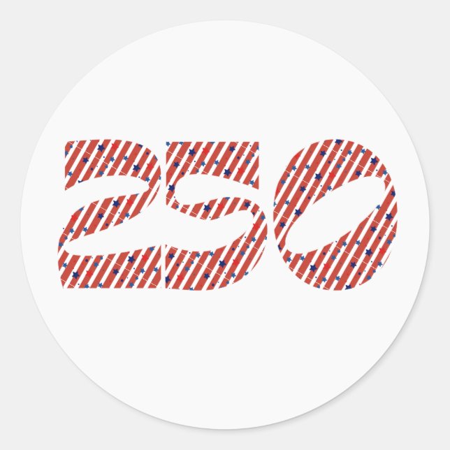 Pegatina Redonda Red White Stripe Blue Stars America 250 Birthday (Anverso)