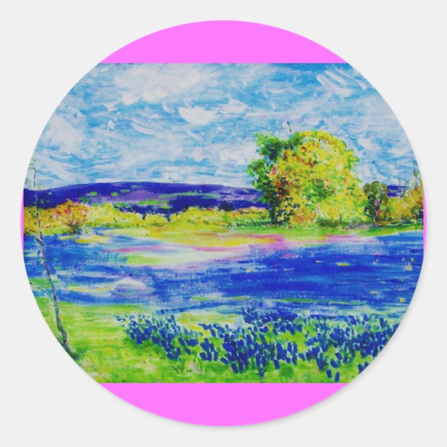 Pegatina Redonda redes de enmalle azul para siempre (Anverso)