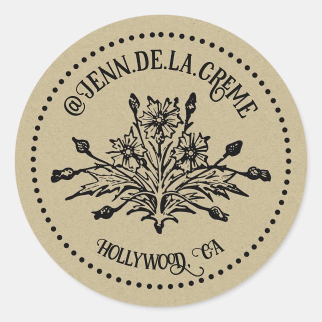 Pegatina Redonda Redes de fragmentos florales vintage (Anverso)