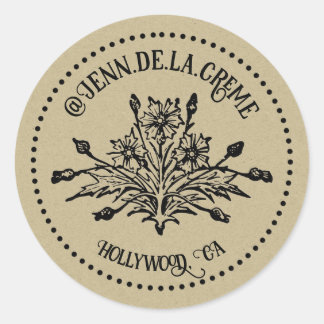 Pegatina Redonda Redes de fragmentos florales vintage