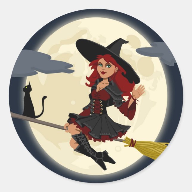 PEGATINA REDONDA REDHEADED HALLOWEEN WITCH (Anverso)