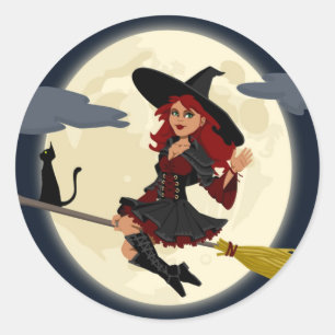 PEGATINA REDONDA REDHEADED HALLOWEEN WITCH