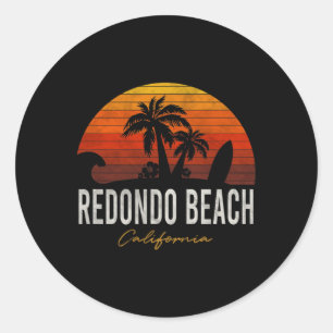 Pegatina Redonda Redondo Beach California Palms Vacation Surf Sundo
