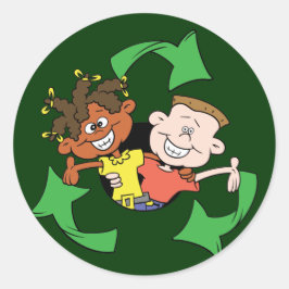 Pegatina Redonda Reducir la reutilización de niños reciclados