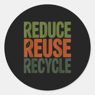 Pegatina Redonda Reducir reutilizar reciclar eco amigable día de la
