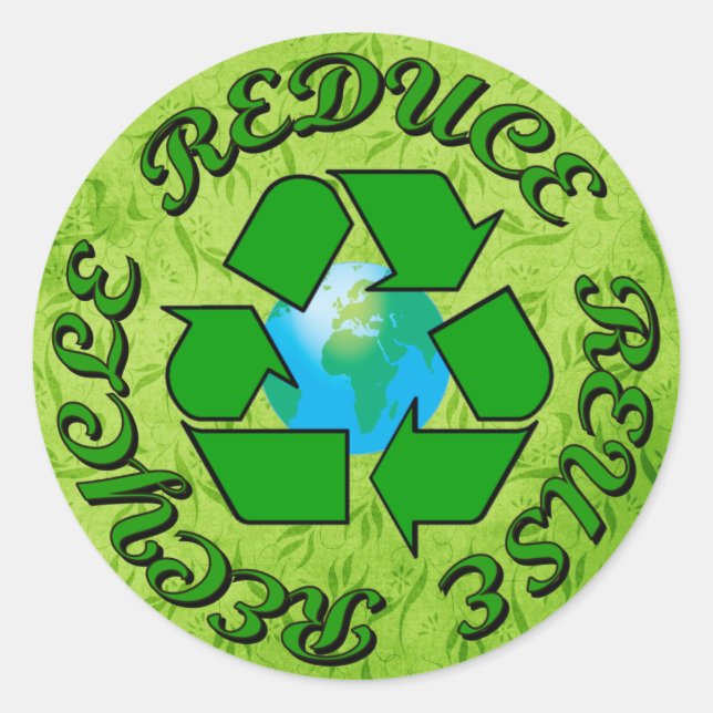 Pegatina Redonda Reduzca la reutilización reciclan (Anverso)