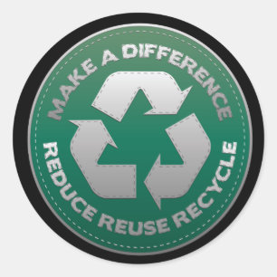 Pegatina Redonda Reduzca, reutilice y recicle la puntada