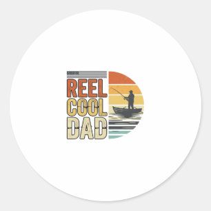 Pegatina Redonda Reel Cool Dad Diseño de camiseta de pesca vintage_
