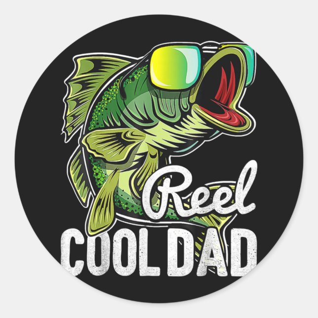 Pegatina Redonda Reel Cool Dad Fisherman Daddy Fishing Fisherman (Anverso)