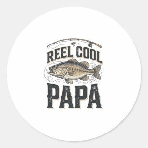 Pegatina Redonda Reel Cool Papa Diseño Vectorial de Pesca Vintage_1