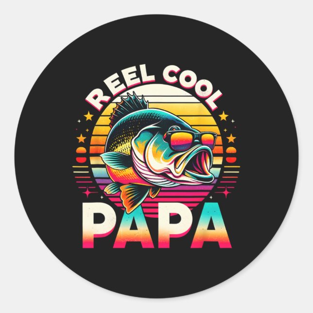 Pegatina Redonda Reel Cool Papa Fisherman Fishing Dad Papa Father's (Anverso)