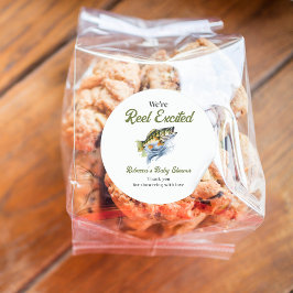 Pegatina Redonda Reel emocionada pescador de peces gordos Baby Show