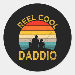 Pegatina Redonda Reel Guay Daddio Pescando papi abuelo vintage