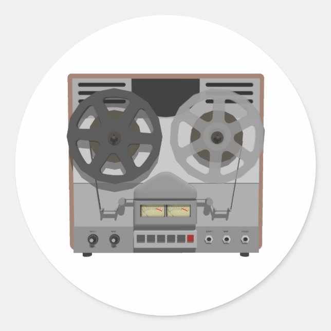 Pegatina Redonda Reel to Reel Tape Player: 3D Model: (Anverso)