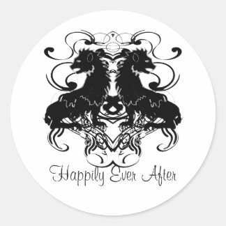 Pegatina Redonda Reelaboración de leones vintage con espirales