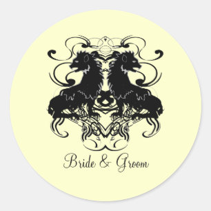 Pegatina Redonda Reelaboración de leones vintage con Swirls