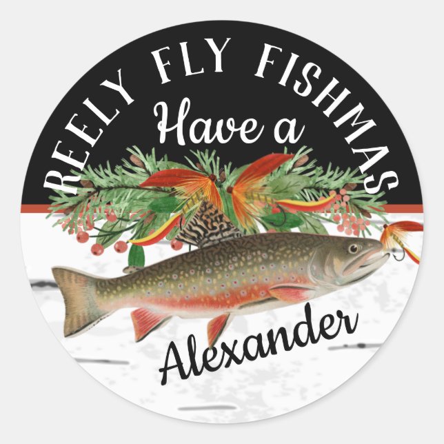 Pegatina Redonda Reely Fly Fishmas Fishing Navidades (Anverso)