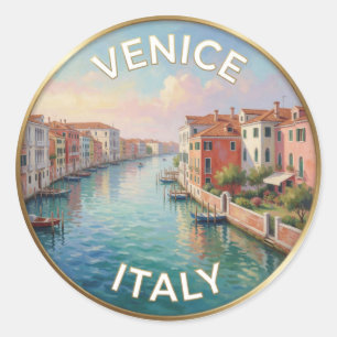 Pegatina Redonda Reflejos en el paseo marítimo de Venecia Italia Vi